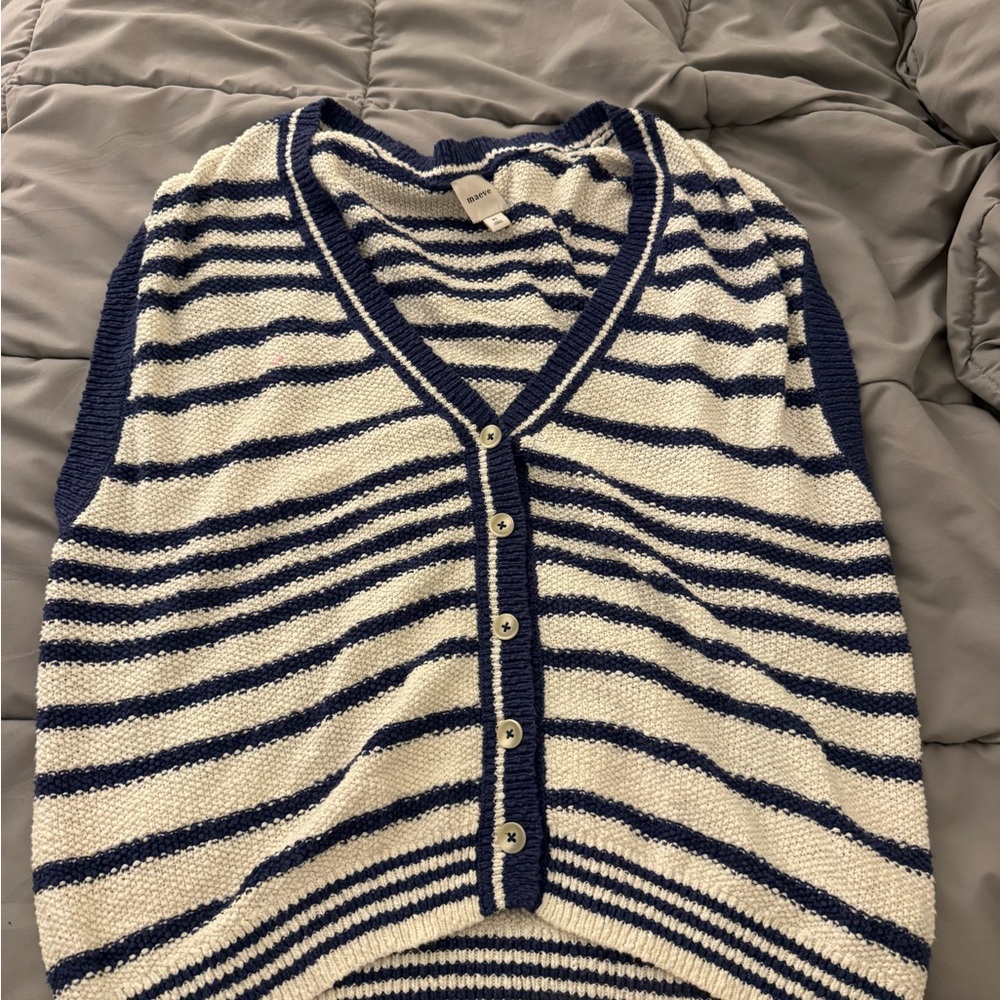 Maeve Anthropologie Blue and White Striped Sweater vest